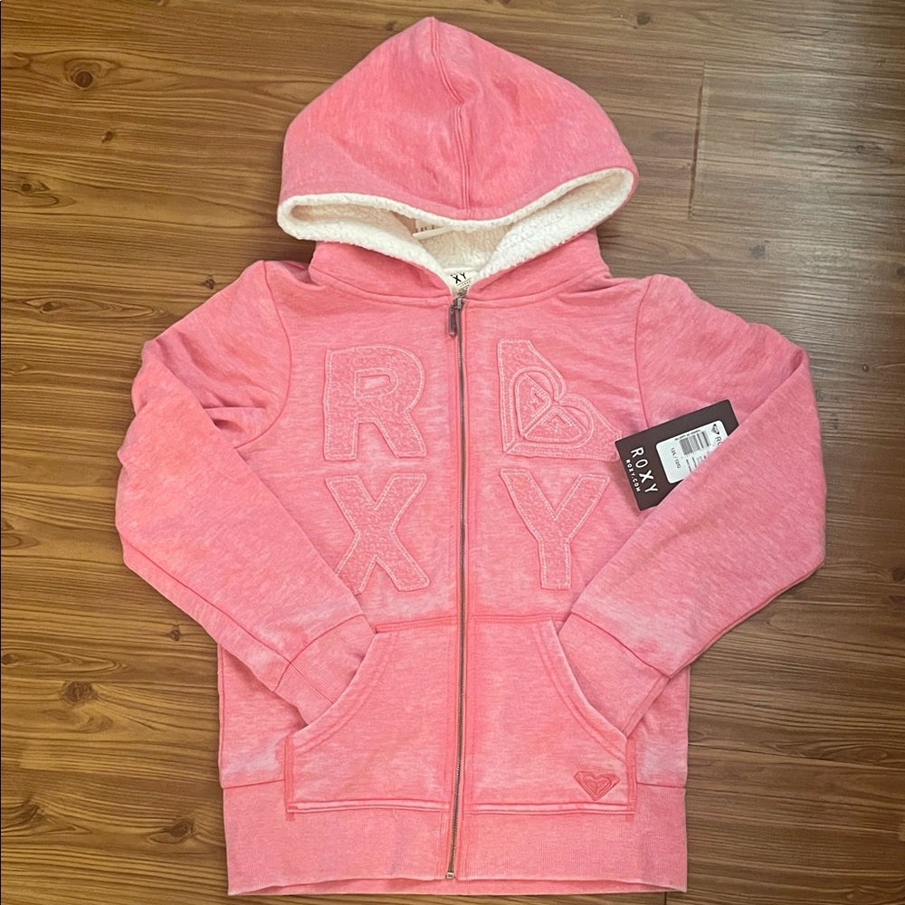 BRAND NEW girl youth roxy hooded sherpa zip sweater hoodie hoody size 12 L